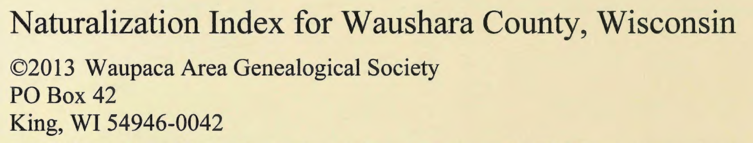 Waushara County Naturalization Index